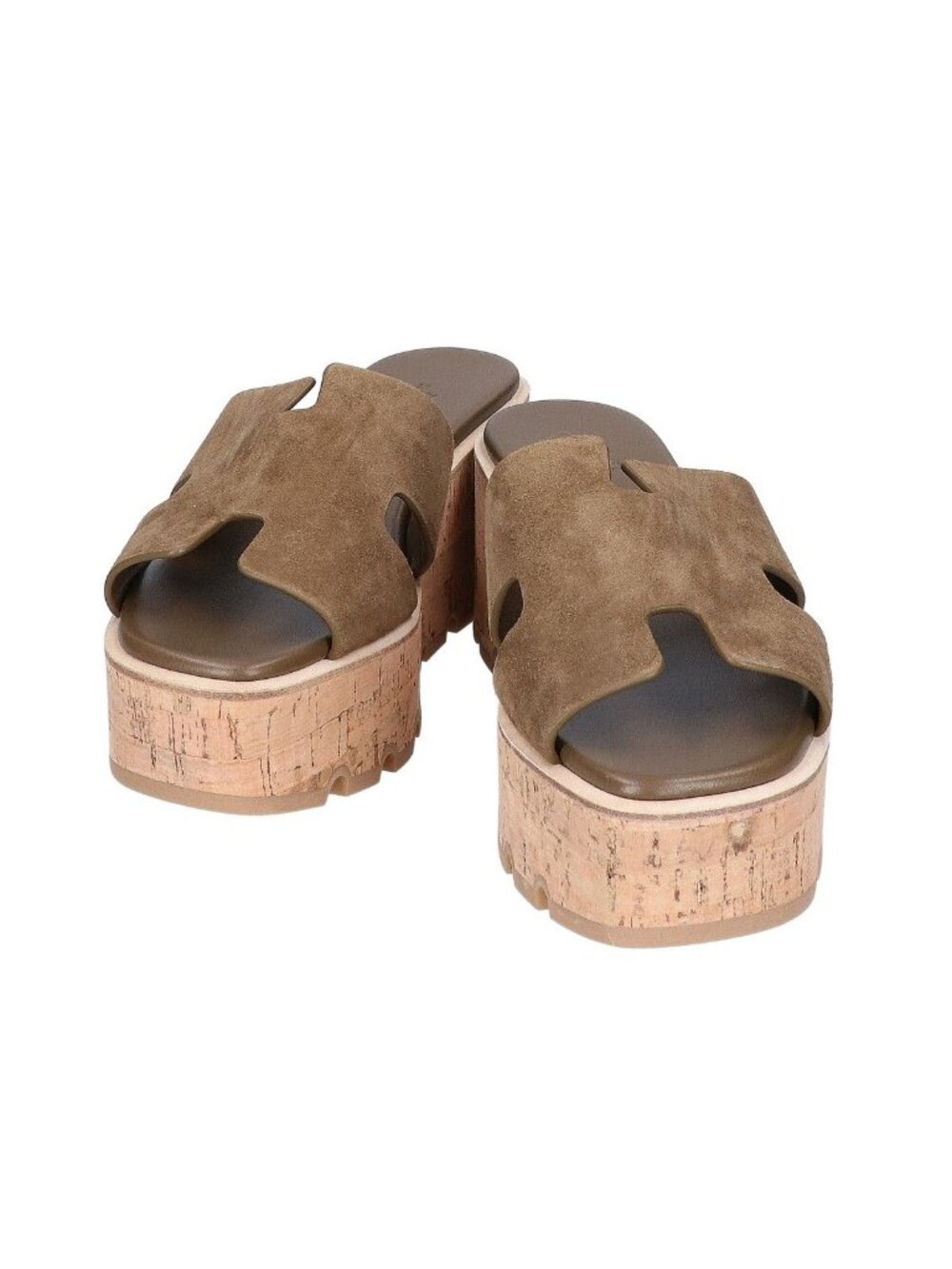 Hermes Ezu Suede Cork Wedge Sole Sandals